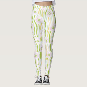 Modern Abstract Floral Line Pattern (4) Leggings