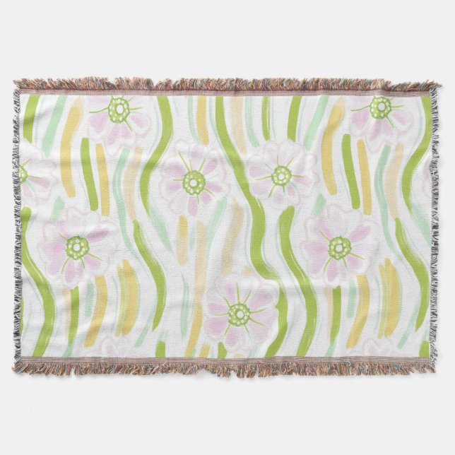 Modern Abstract Floral Line Pattern (4) Throw Blanket (Front)