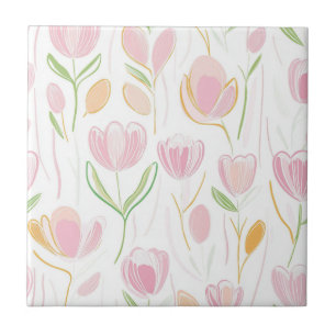 Modern Abstract Floral Line Pattern (5) Ceramic Tile