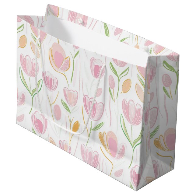 Modern Abstract Floral Line Pattern (5) Large Gift Bag (Front Angled)