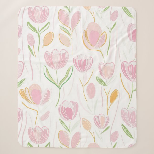 Modern Abstract Floral Line Pattern (5) Sherpa Blanket (Front)