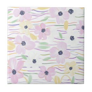 Modern Abstract Floral Line Pattern (6) Ceramic Tile