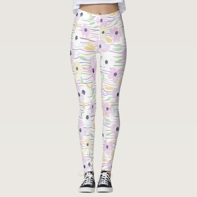 Modern Abstract Floral Line Pattern (6) Leggings (Front)