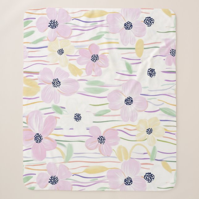 Modern Abstract Floral Line Pattern (6) Sherpa Blanket (Front)