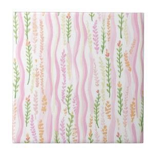 Modern Abstract Floral Line Pattern (7) Ceramic Tile