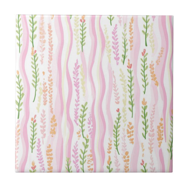 Modern Abstract Floral Line Pattern (7) Ceramic Tile (Front)