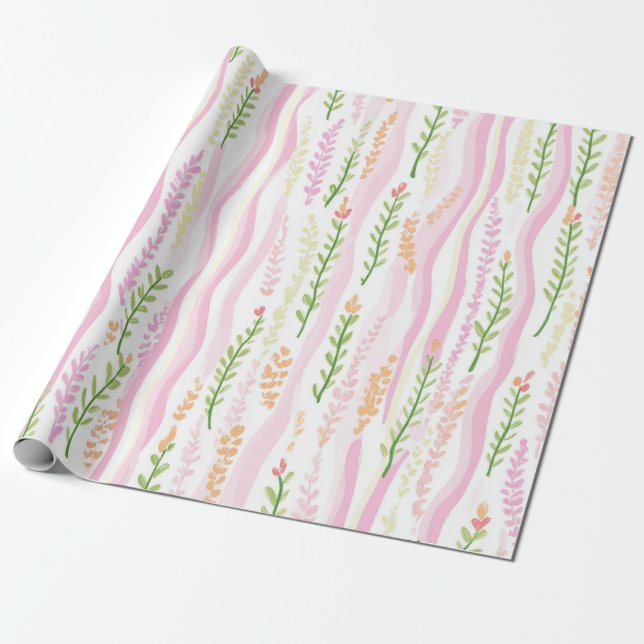 Modern Abstract Floral Line Pattern (7) Wrapping Paper (Unrolled)