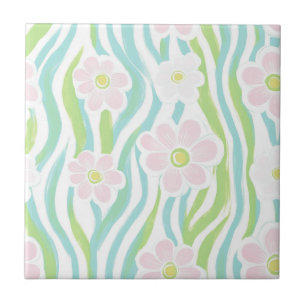 Modern Abstract Floral Line Pattern (8) Ceramic Tile