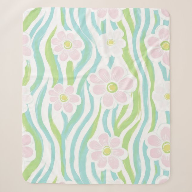 Modern Abstract Floral Line Pattern (8) Sherpa Blanket (Front)