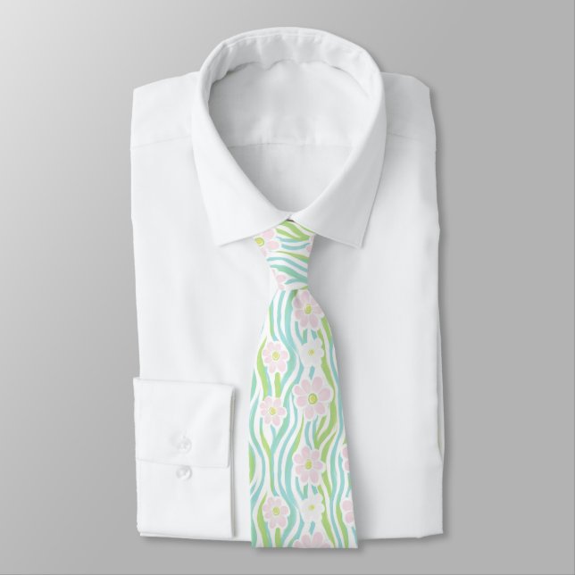 Modern Abstract Floral Line Pattern (8) Tie (Tied)