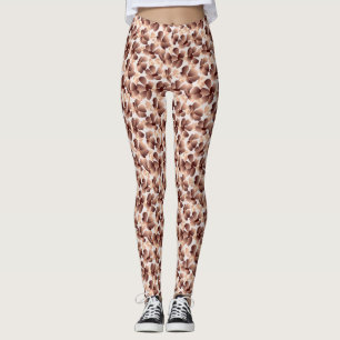 Modern Abstract Floral Mocha Mousse Beige Preppy Leggings