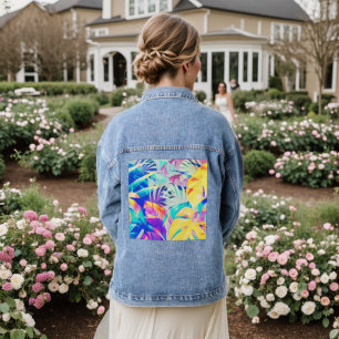 Modern Abstract Floral Pastel Colour Denim Jacket