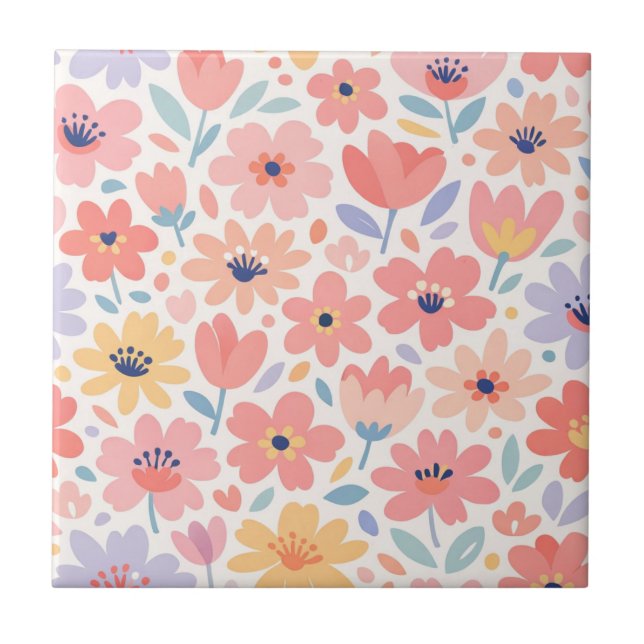 Modern Abstract Floral Pattern Ceramic Tile (Front)