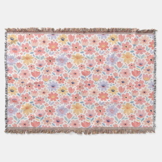 Modern Abstract Floral Pattern Throw Blanket (Front)