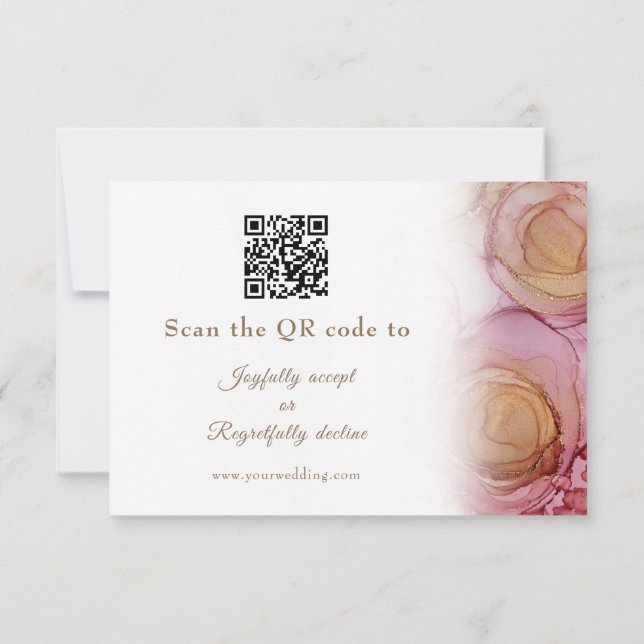 Modern Abstract Floral QR Code Wedding RSVP Card (Back)