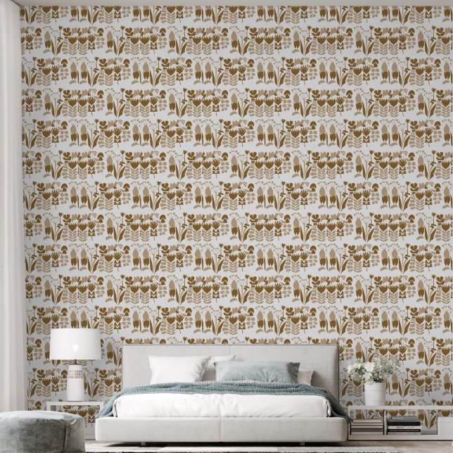 Modern Abstract Floral Silhouette Pattern Wallpaper (Bedroom)