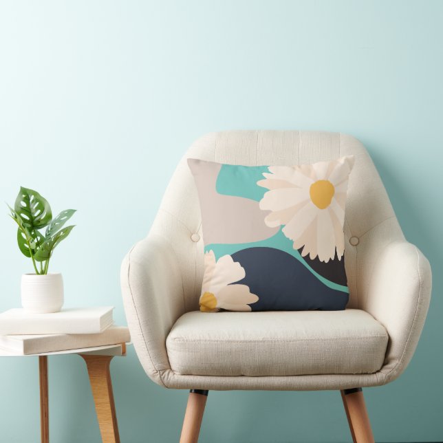Modern Abstract Floral Teal Cushion (Chair)