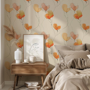 Modern Abstract Floral Wallpaper Cream Orange
