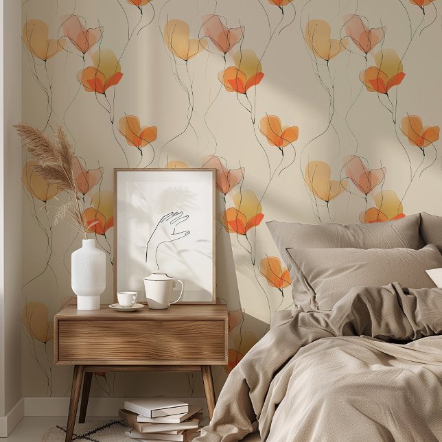 Modern Abstract Floral Wallpaper Cream Orange (Creator Uploaded)