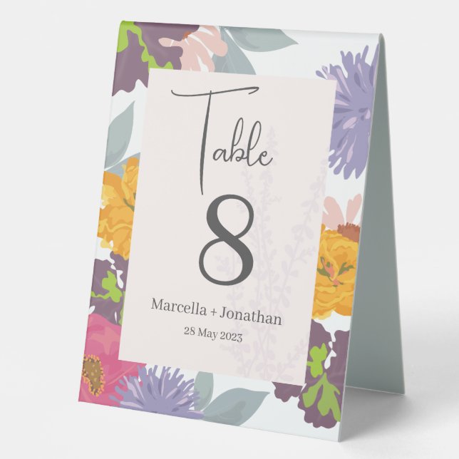 Modern Abstract Floral Wedding Table Number  (Front)