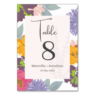 Modern Abstract Floral Wedding Table Number