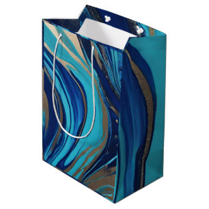 Modern Abstract Flow Art-Blue and Gold- Medium Gift Bag