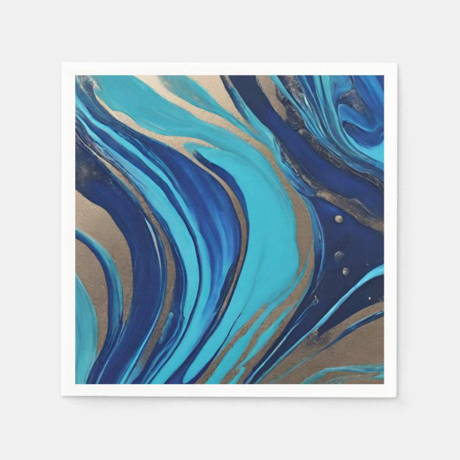 Modern-Abstract Flow Art- Blue and Gold- Napkin (Front)