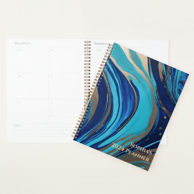 Modern Abstract Flow Art- Blue and Gold- Planner (Display)