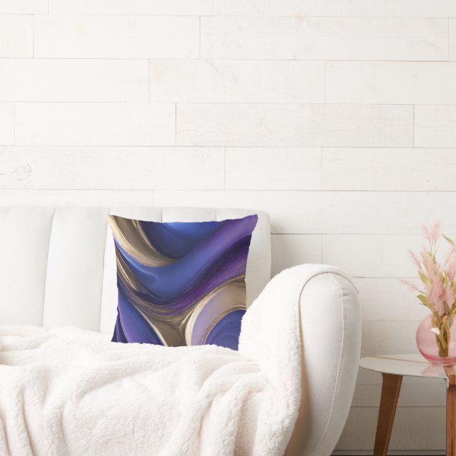 Modern Abstract-Flow Art-Blue Purple and Gold Cushion (Couch)