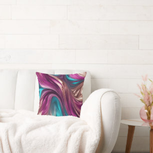 Modern Abstract-Flow Art-Magenta Turquoise Gold- Cushion