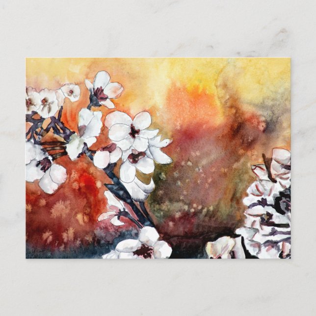modern abstract flower asian oriental art painting postcard (Front)