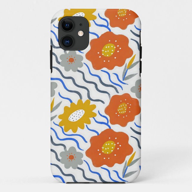 Modern Abstract Flowers Boho Wavy Case-Mate iPhone Case (Back)