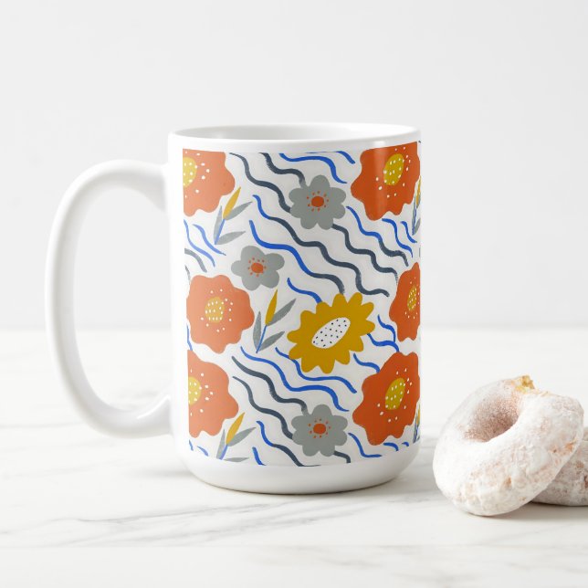 Modern Abstract Flowers Boho Wavy Coffee Mug (With Donut)