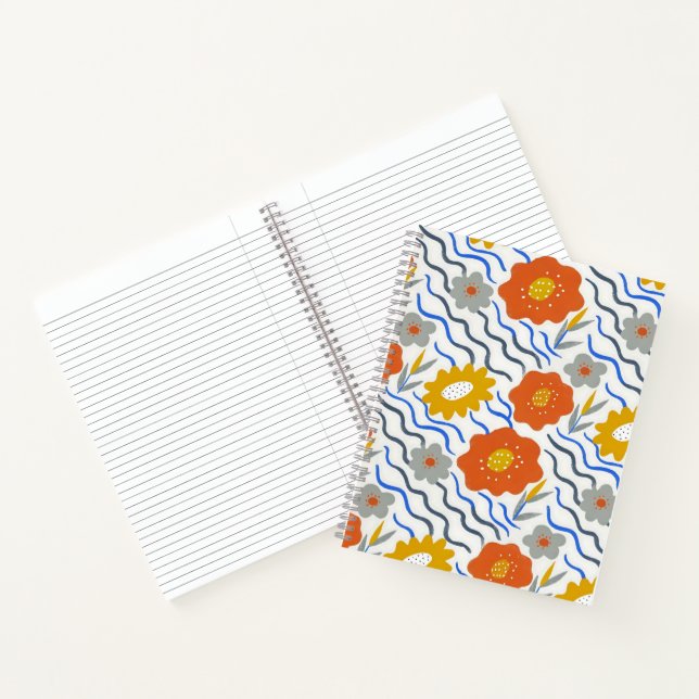 Modern Abstract Flowers Boho Wavy Notebook (Inside)