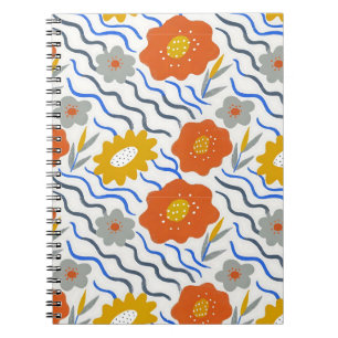 Modern Abstract Flowers Boho Wavy Notebook
