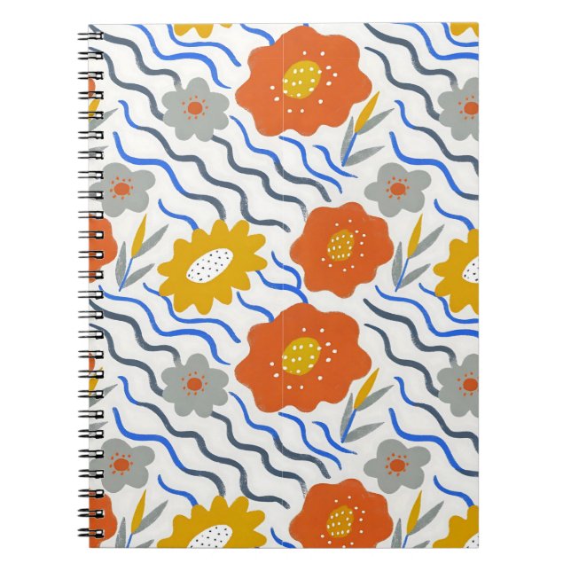 Modern Abstract Flowers Boho Wavy Notebook (Front)