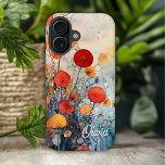 Modern Abstract Flowers Personalised Name iPhone 16 Case<br><div class="desc">Modern Abstract Flowers Personalised Name iPhone 16 Cases features modern abstract flowers in red,  orange and yellow with your personalised name in modern calligraphy script typography. Perfect as a gift for her for Christmas,  birthday,  holidays and more. Designed by ©2024 Evco Studio www.zazzle.com/store/evcostudio</div>