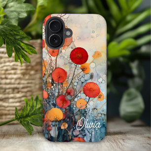 Modern Abstract Flowers Personalised Name iPhone 16 Plus Case