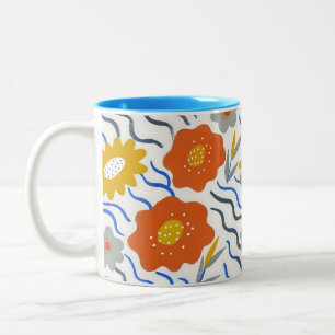 Modern Abstract Flowers Vibrant Wavy Two-Tone Coffee Mug