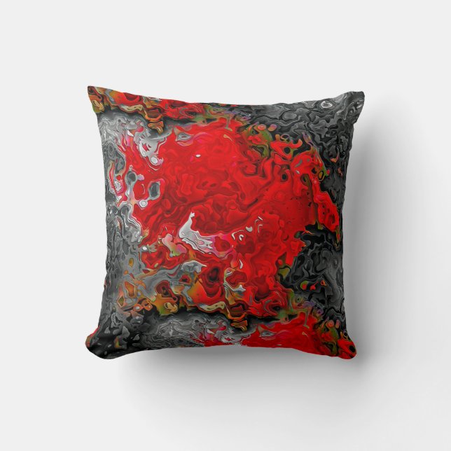Modern Abstract Fluid Art Design Red, Gray & Gold Cushion (Front)