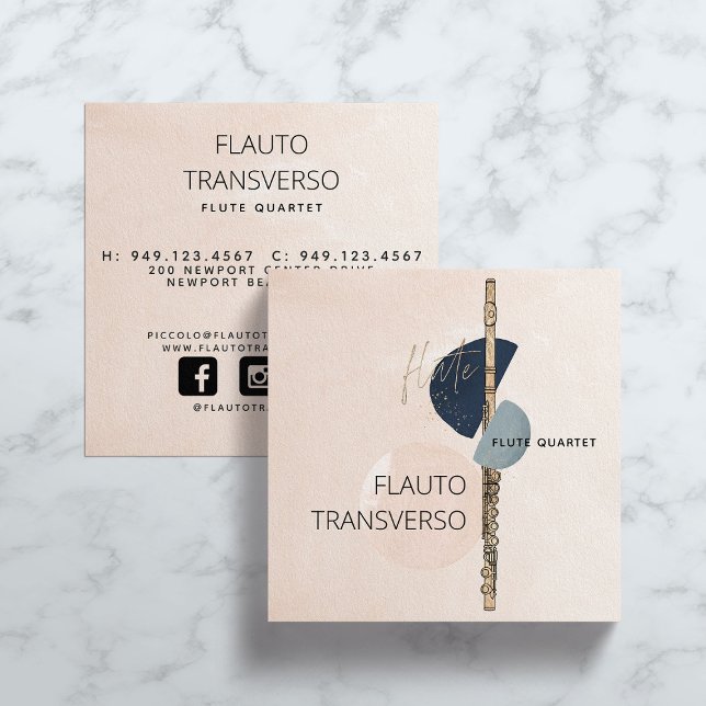 Modern Abstract Flute Group Blush & Navy Social Square Business Card (Creator Uploaded)