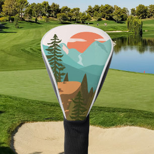 Modern Abstract Forest, Mountains, and Sunrise Golf Head Cover