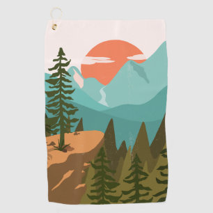 Modern Abstract Forest, Mountains, and Sunrise Golf Towel