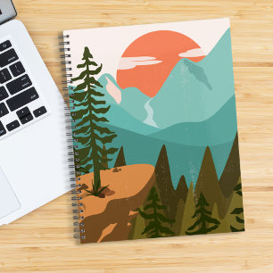 Modern Abstract Forest, Mountains, and Sunrise Notebook