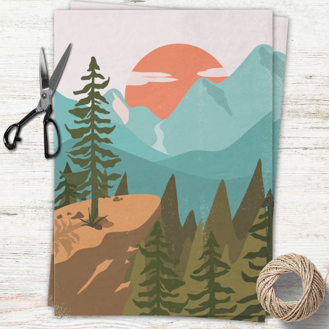 Modern Abstract Forest, Mountains, and Sunrise Tissue Paper (In situ)