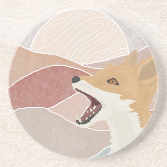 Modern Abstract Fox & The Hills Stone Coaster (Front)