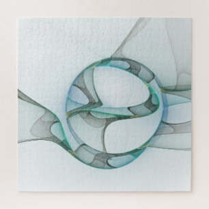 Modern Abstract Fractal Art Blue Turquoise Gray Jigsaw Puzzle