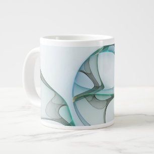 Modern Abstract Fractal Art Blue Turquoise Gray Large Coffee Mug