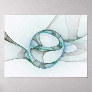 Modern Abstract Fractal Art Blue Turquoise Gray Poster