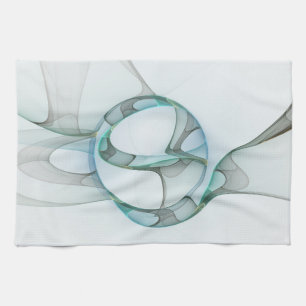 Modern Abstract Fractal Art Blue Turquoise Gray Tea Towel